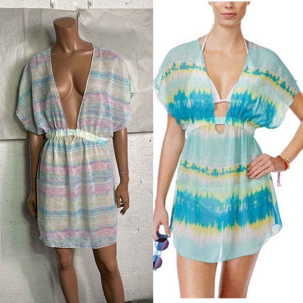 Miken Swim watercolor chiffon caftan cover up XL